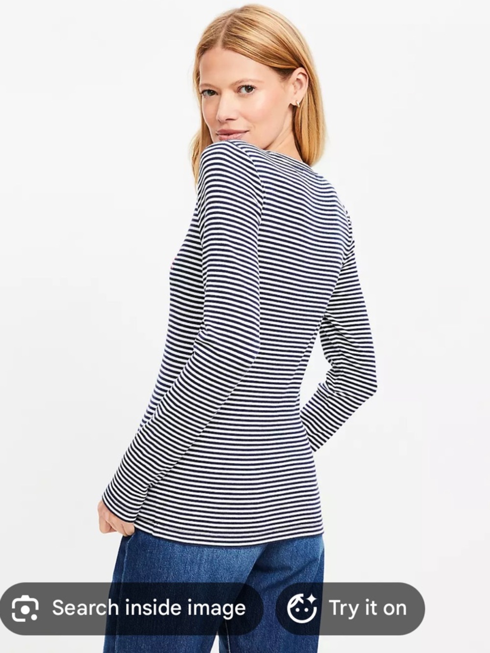 Loft Navy and White Striped Soft Long Sleeve Tee